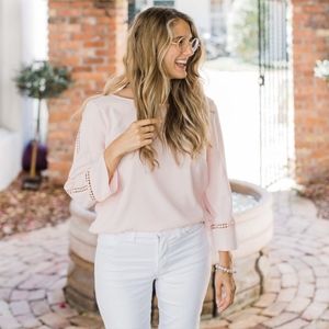 NWT Talbots Pale Pink Crochet Detail Sleeve Blouse